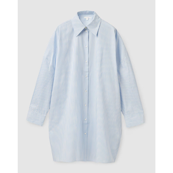 COS Shirt Dress Striped Cotton Poplin Voluminous Oversized Lagenlook Size M/L - Picture 2 of 4